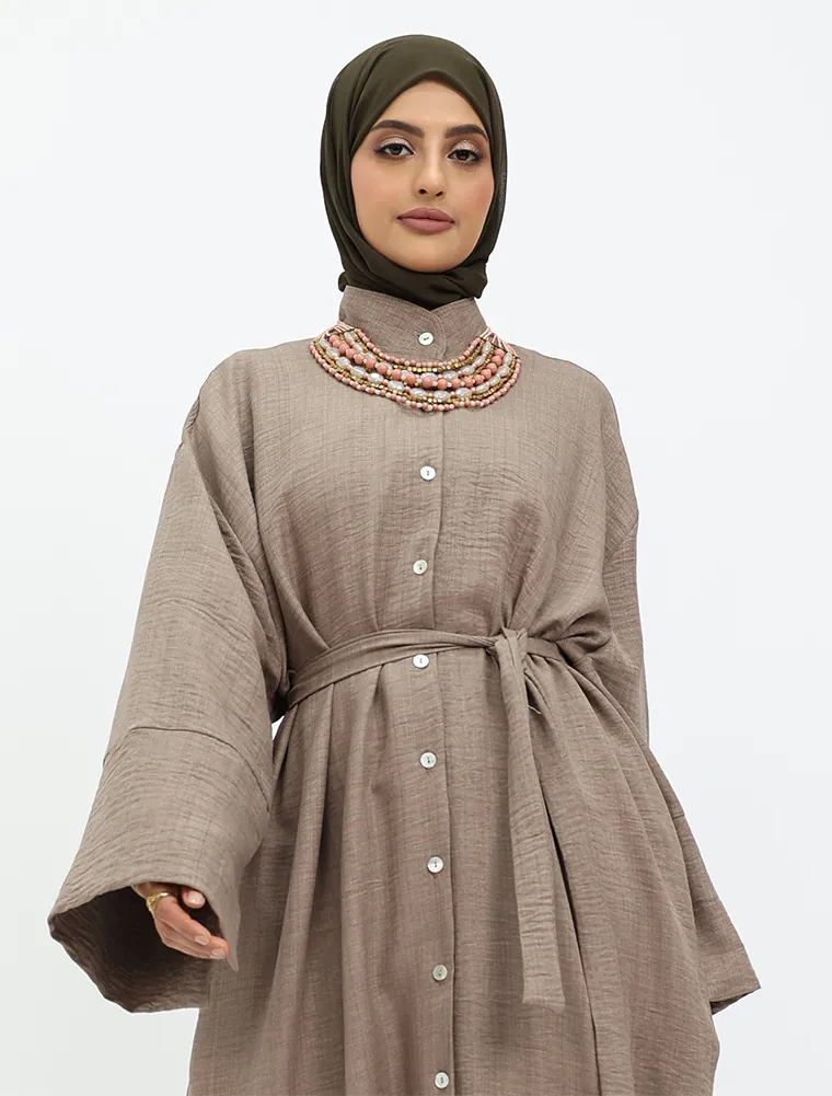 Mocha Linen Feel Mandarin Shirt